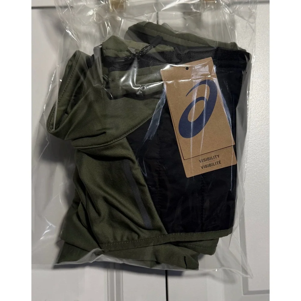 Asics Knit Vest Mens Small Green New AMXMVT2921 Quilted Full Zip Reflective